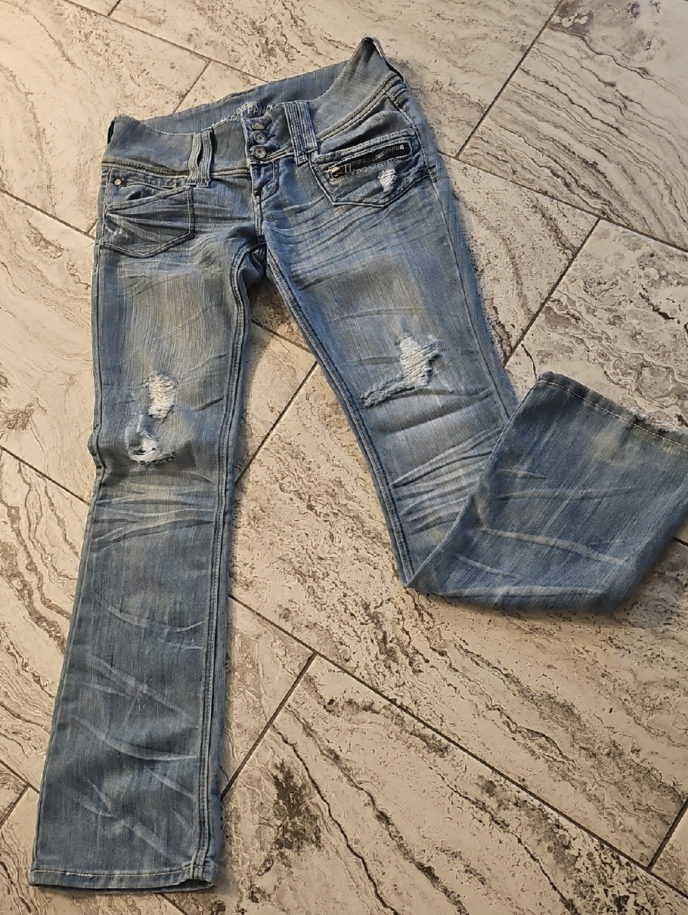 Almost Famous Light Blue Distressed Flare Jeans